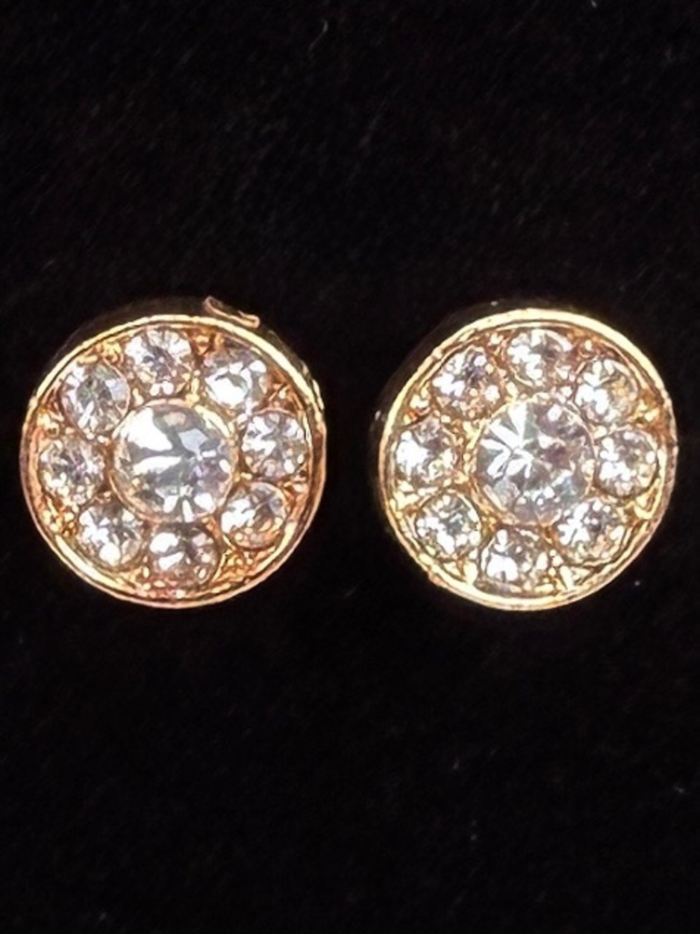 Beautiful aged goldtone bling costume pierced earrings
